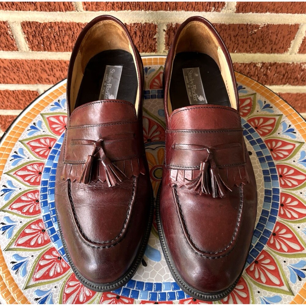 Vintage Stanley Blacker Mens 11M Oxblood Kiltie Tassel Loafers Made In Italy